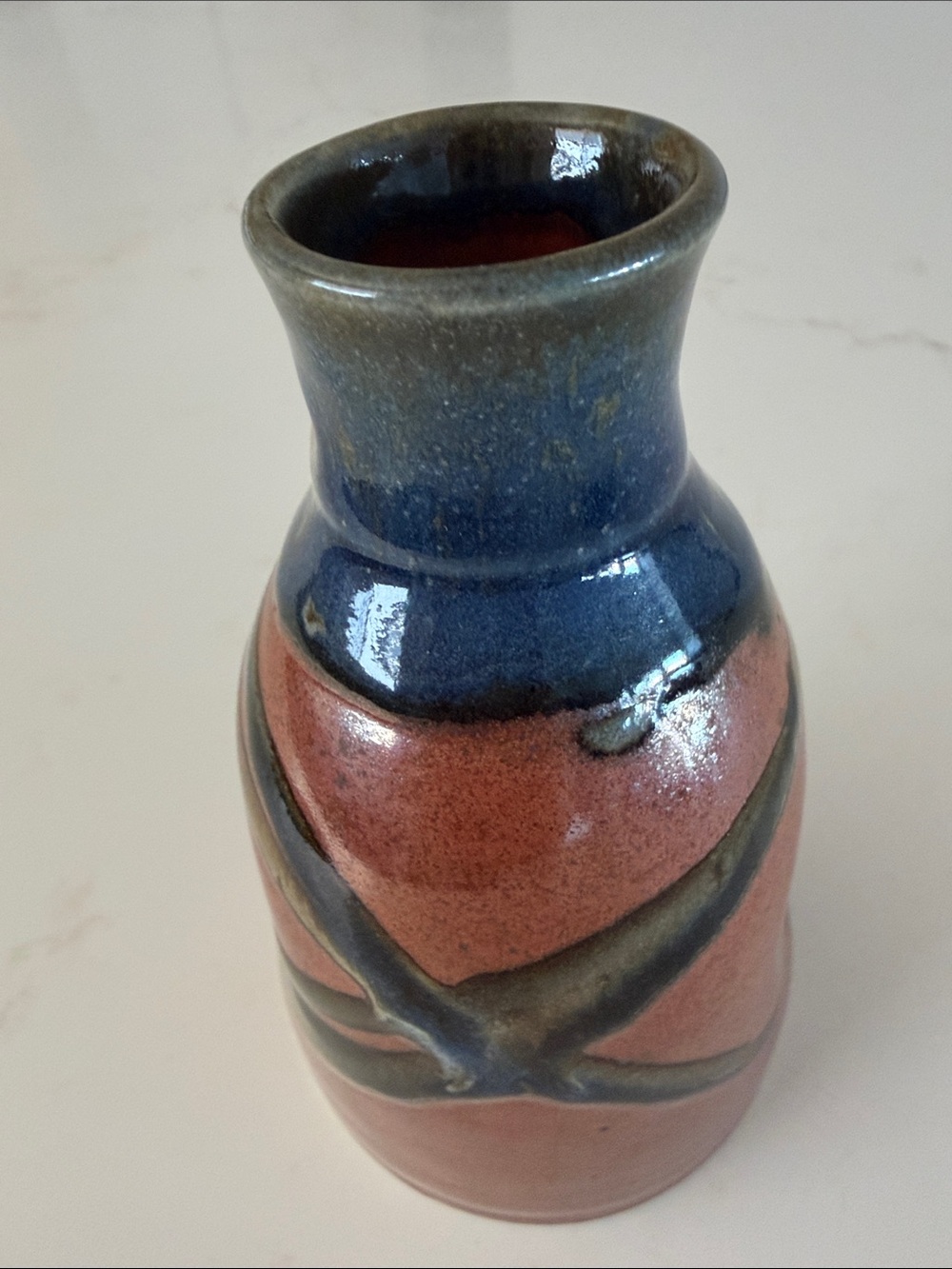 New Beautiful Handmade Ceramic Sake Set in Blue and Coral - Picture 4 of 14